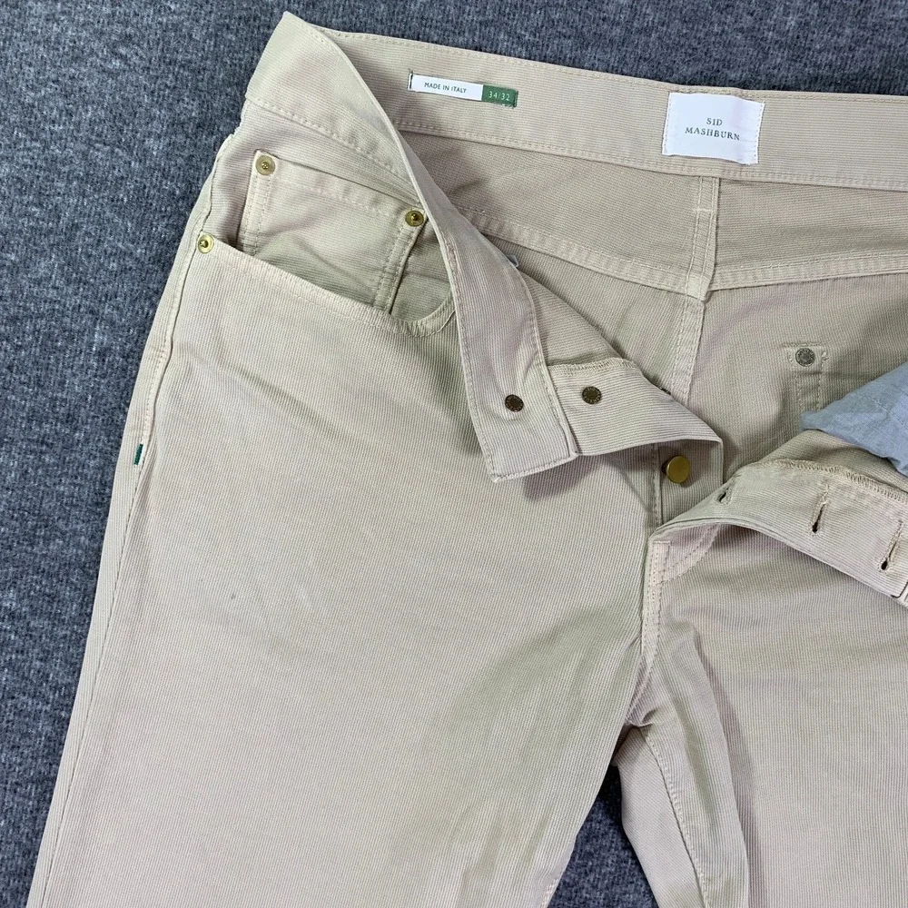 Sid Mashburn Pants Men 34x28 Slim Straight 5 Pocket Trousers Beige Italy Button